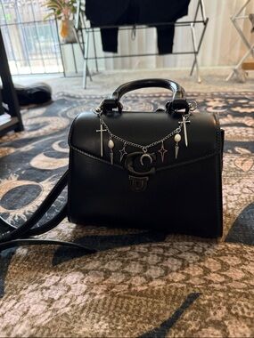 Coach Black Mini Top-Handle Bag with Silver Charm Chain